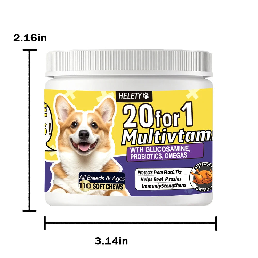 20-in-1 Dog Multivitamin Soft Chews Skin Coat Immune Gut Health Support Vitamins Minerals Omega-3 Iron Zinc Supplement for Dogs Happy Tails Pet Shop Store